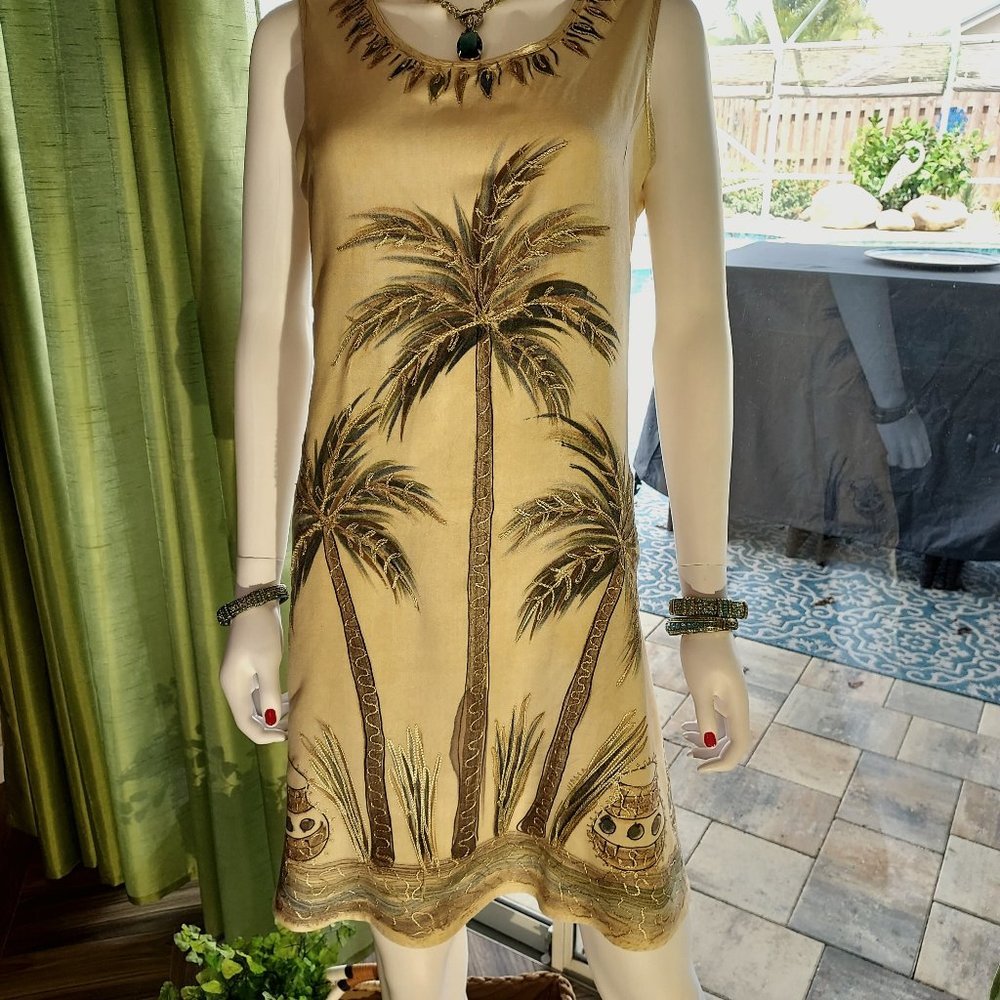 Palm Tree Beach Dress by Indian Tropical : 100 Rayon: Size M/L